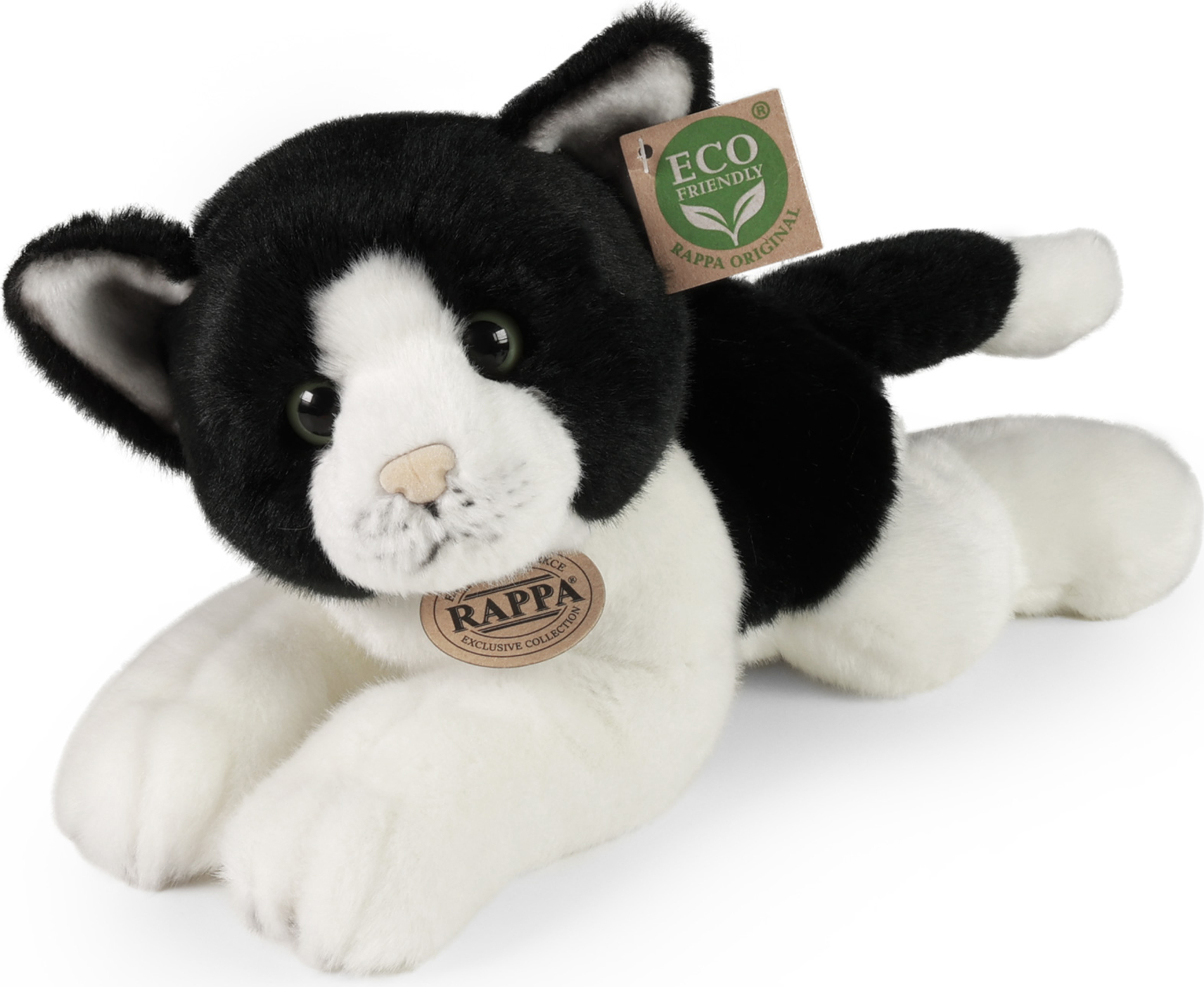 Gato de peluche blanco y negro acostado 30 cm ECO-FRIENDLY