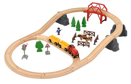 Jeu Train En Bois 108 Pièces Brolteja - Voies Ferrées, Wagons, Accessoires - Cadeau Enfant