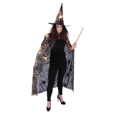 Mantello Da Strega Con Cappello Per Bambini – Costume Carnevale 3-12 Anni, Poliestere Leggero, Motivi A Stella, Per Cosplay E Festa
