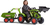 Falk Šliapací traktor 1010W Claas Axos s nakladačom, rýpadlom a vlečkou