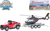 Kids Globe Traffic auto terénne 13cm kov na spätný chod s prívesom + helikoptéra 20cm