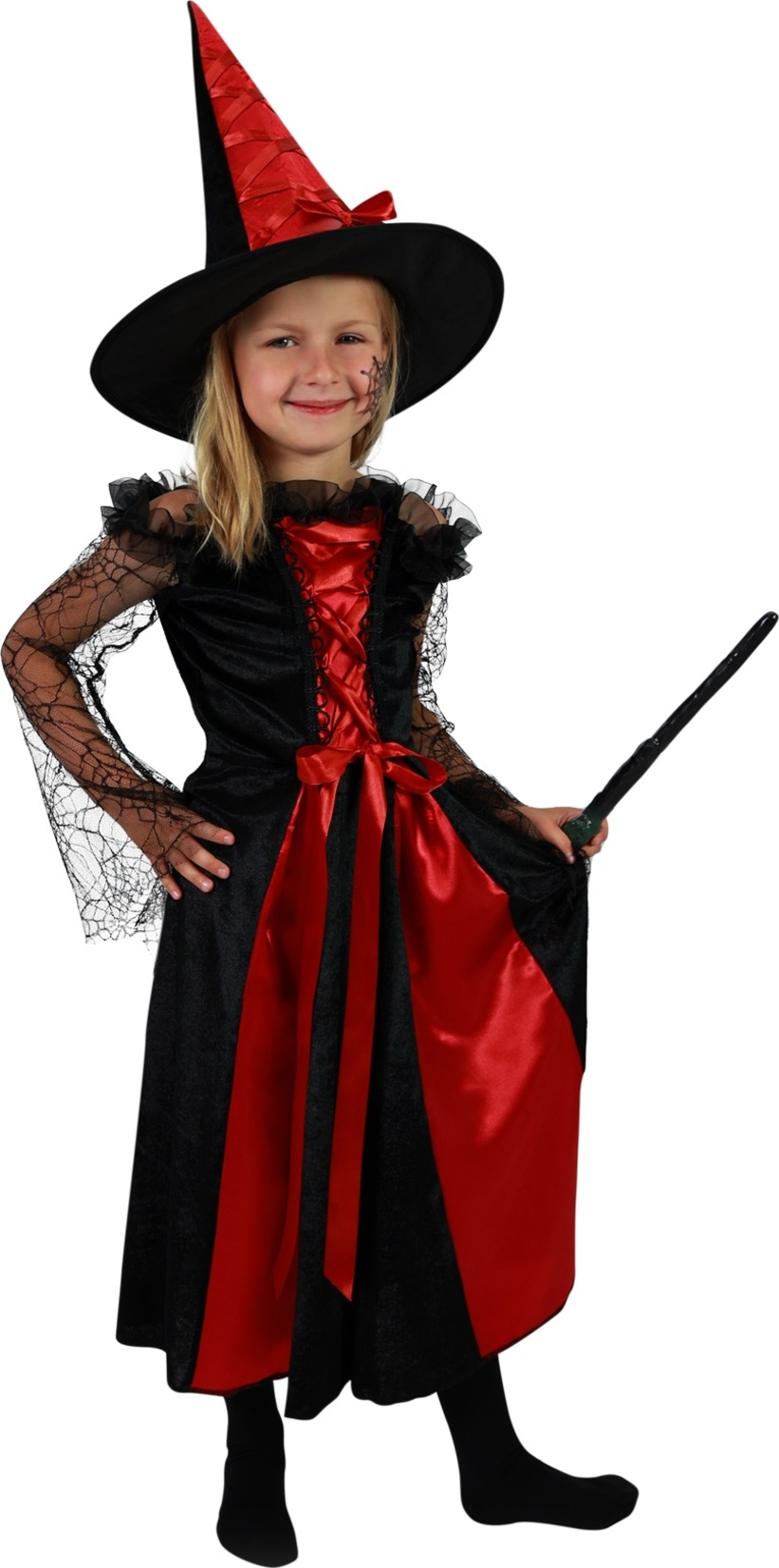 Dětský kostým čarodějnice černo-červená s kloboukem (S) e-obal