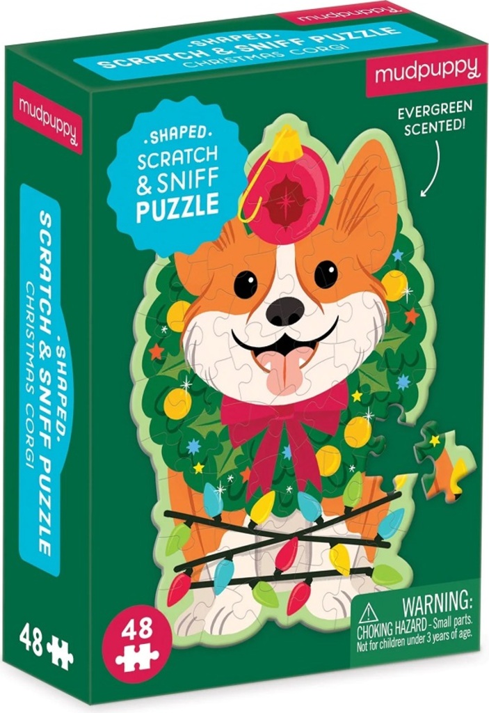 Mudpuppy Puzzle Vánonční pes Corgi s vůní chvojí 48 dílků