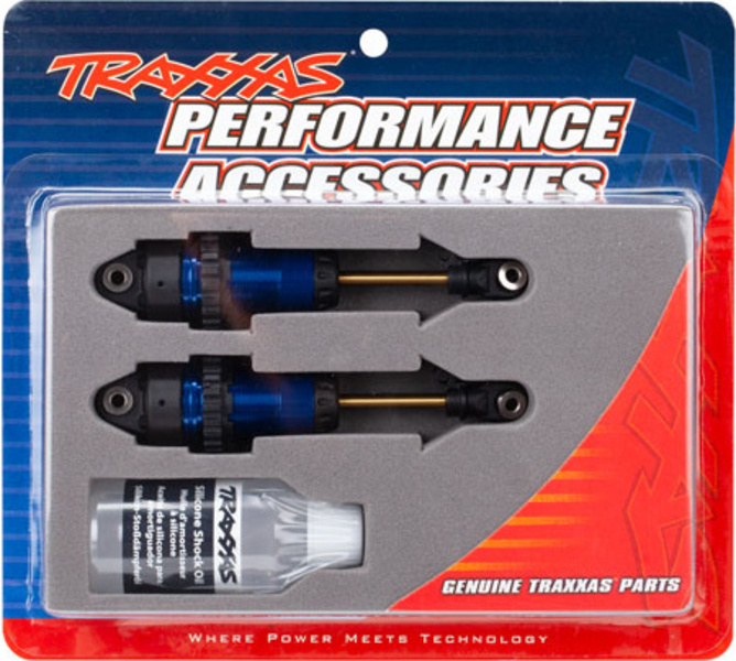 Traxxas tlumič GTR long hliník/PTFE modrý, pístnice TiN (2)