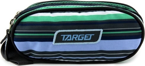 Školní penál Target, Dvoukomorový, zeleno-modro-šedé pruhy