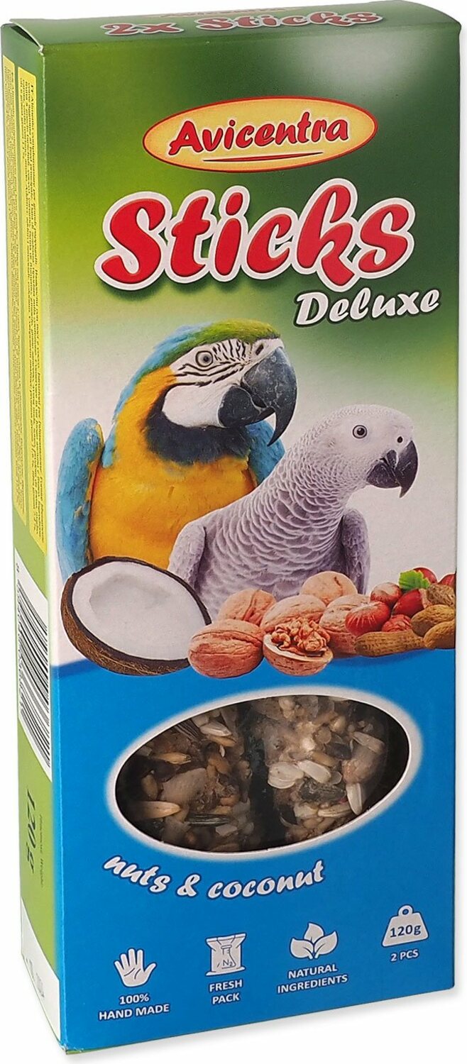 Tyčinka Avicentra Deluxe velký papoušek, s ořechy a kokosem 2ks
