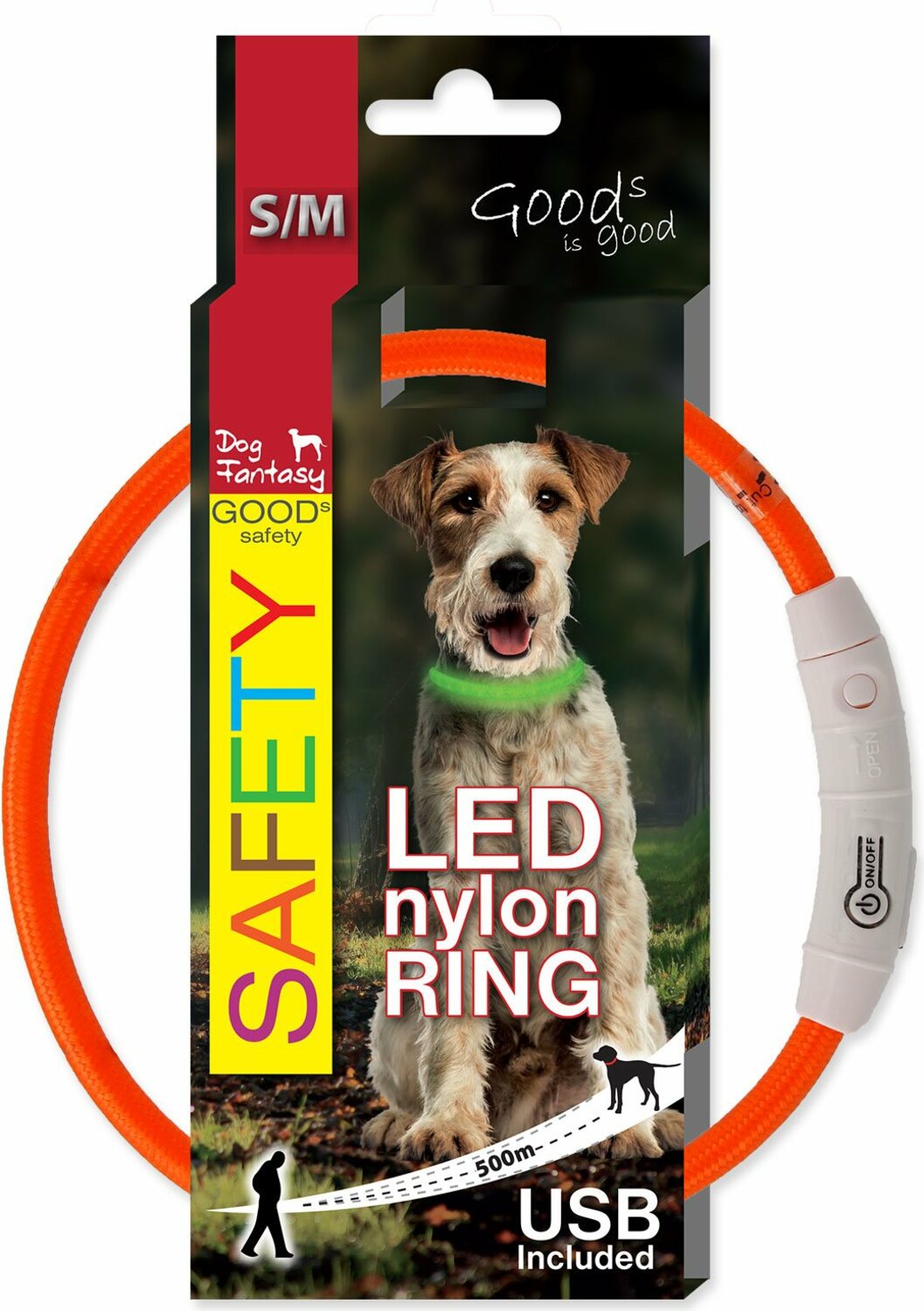 Obojek Dog Fantasy LED nylon oranžový 45cm