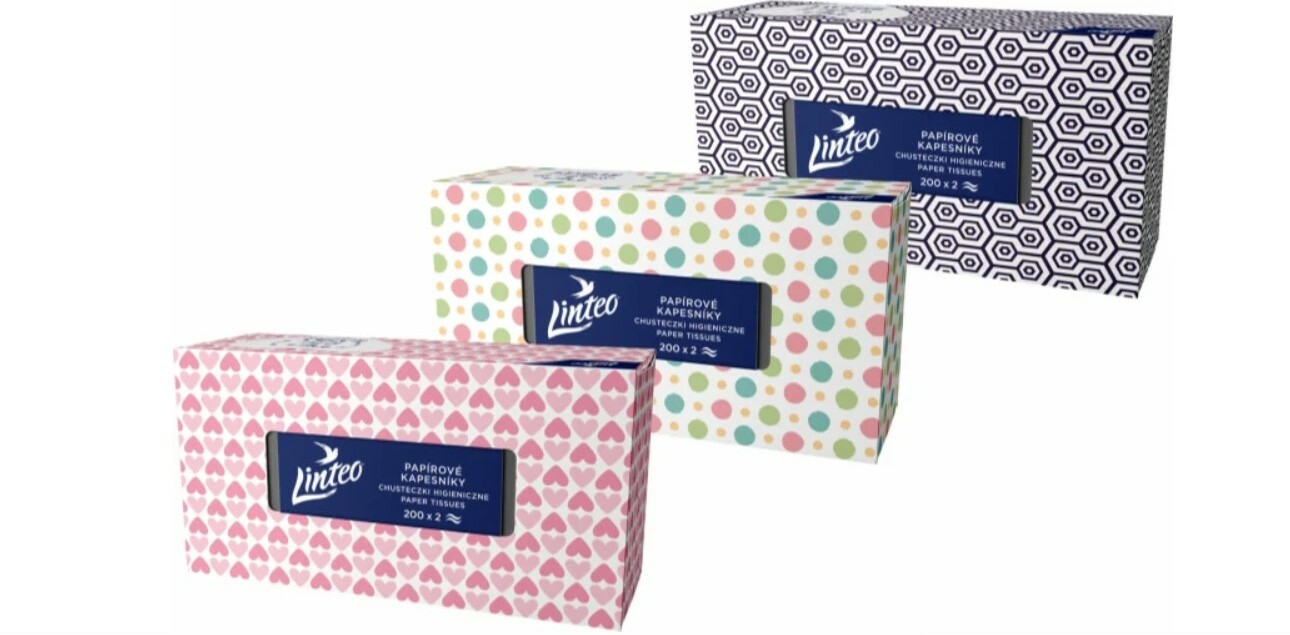 LINTEO Satin Papírové kapesníky Box 200 ks, bílé, 2 vrstvé