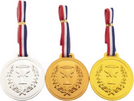 Medaile se šňůrkou 3ks plast průměr 6cm na kartě