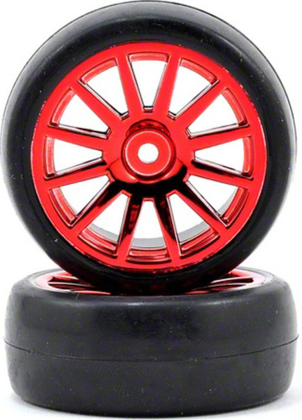 Traxxas kolo, disk 12-spoke červený, pneu slick (2)