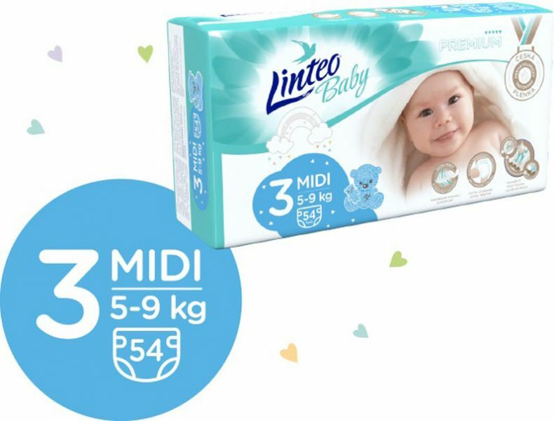 LINTEO BABY Pleny Baby Prémium MIDI (5-9 kg) 216 ks
