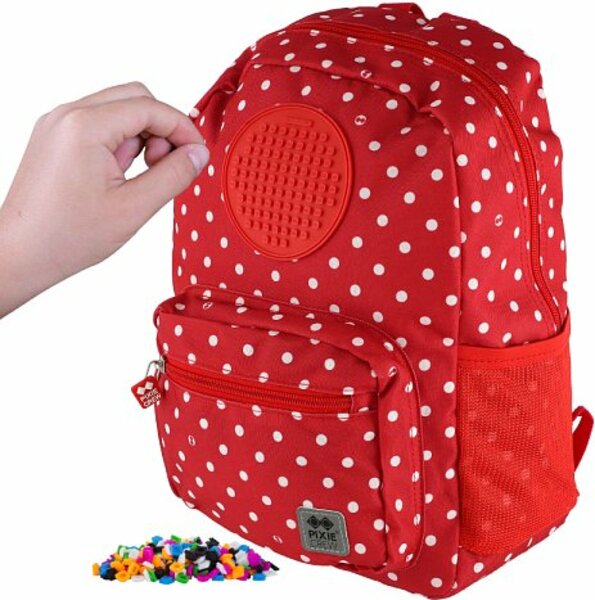 PIXIE CREW dětský batoh, červená látka s bílými puntíky, malý panel