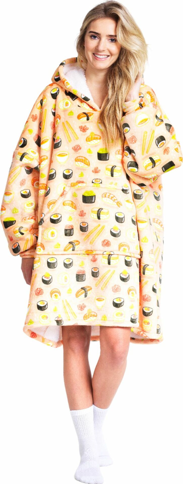 Cozy Noxxiez CH351 Sushi - hřejivá mikinová deka s kapucí pro teenagery a dospělé