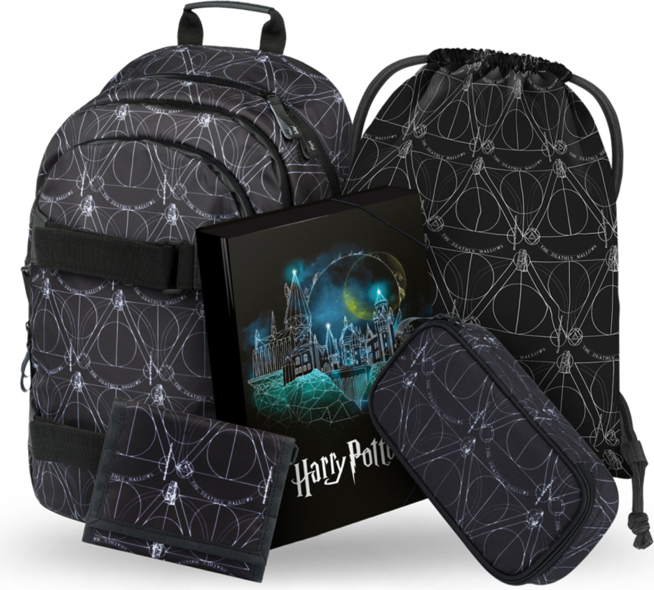 BAAGL SADA 5 Skate Harryho Pottera Relikvie smrti: batoh, pero, taška, prkna, peněženka
