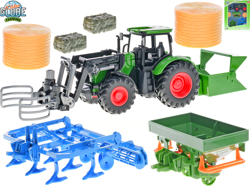 Kids Globe Farming traktor 30cm s doplňky