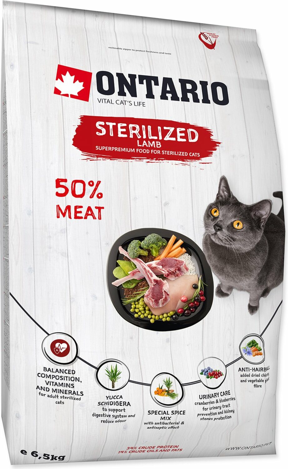Krmivo Ontario Cat Sterilised Lamb 6,5kg