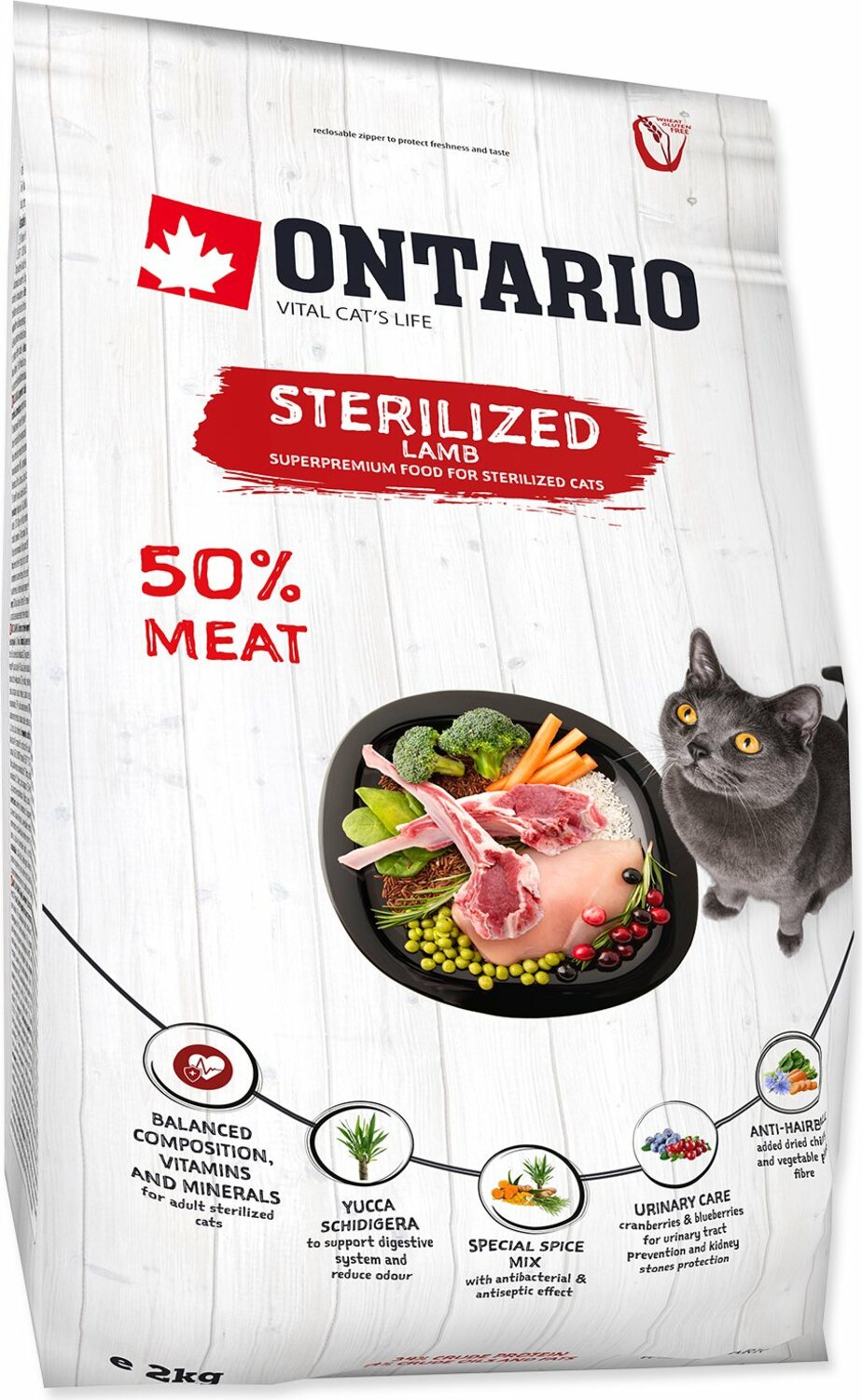 Krmivo Ontario Cat Sterilised Lamb 2kg