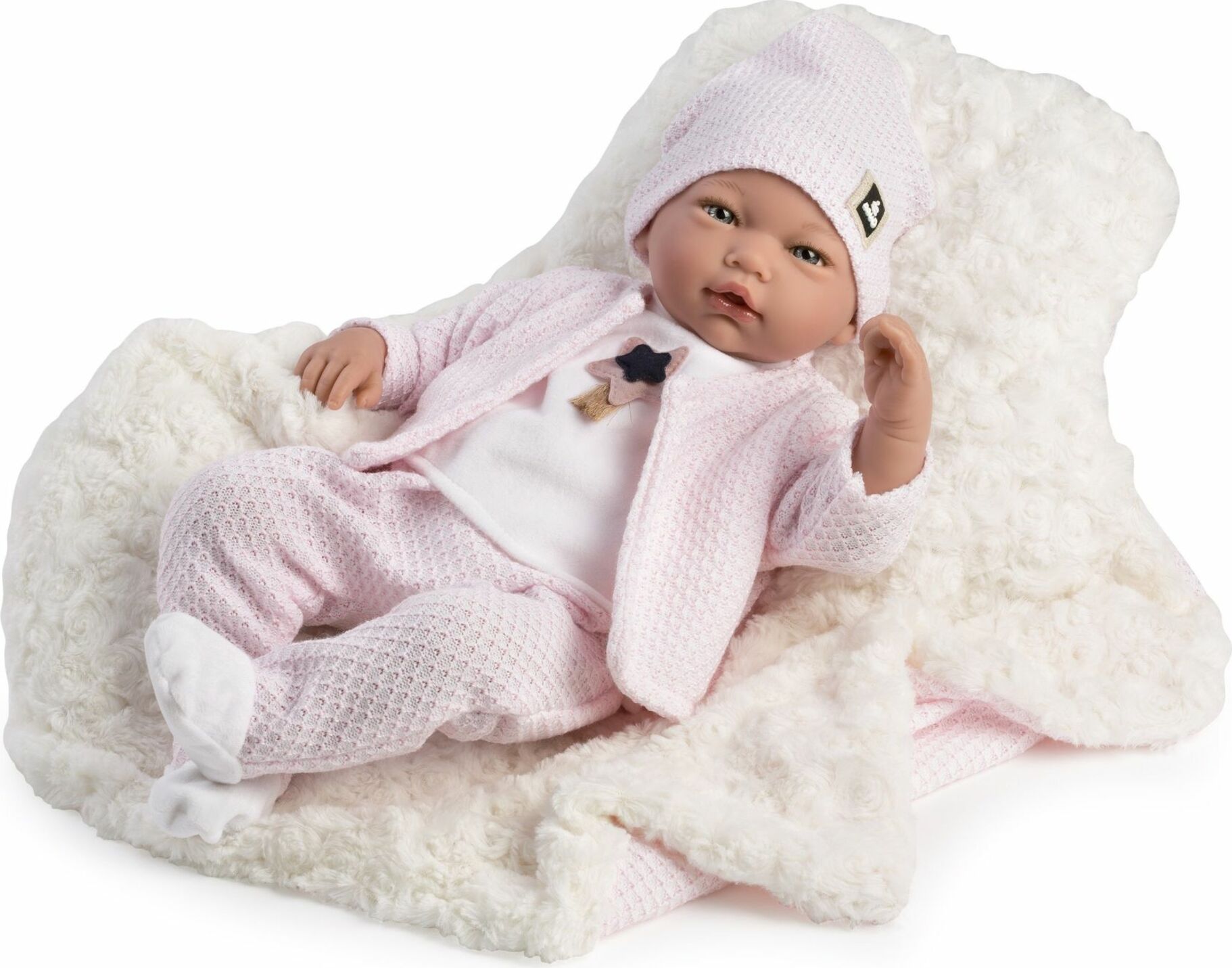Guca 10219 LUCIA - realistická panenka miminko se zvuky a měkkým látkovým tělem - 46 cm