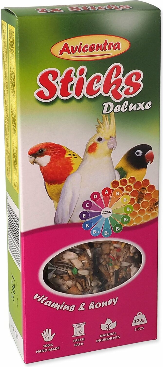 Tyčinka Avicentra Deluxe malý papoušek, s vitamíny a medem 2ks