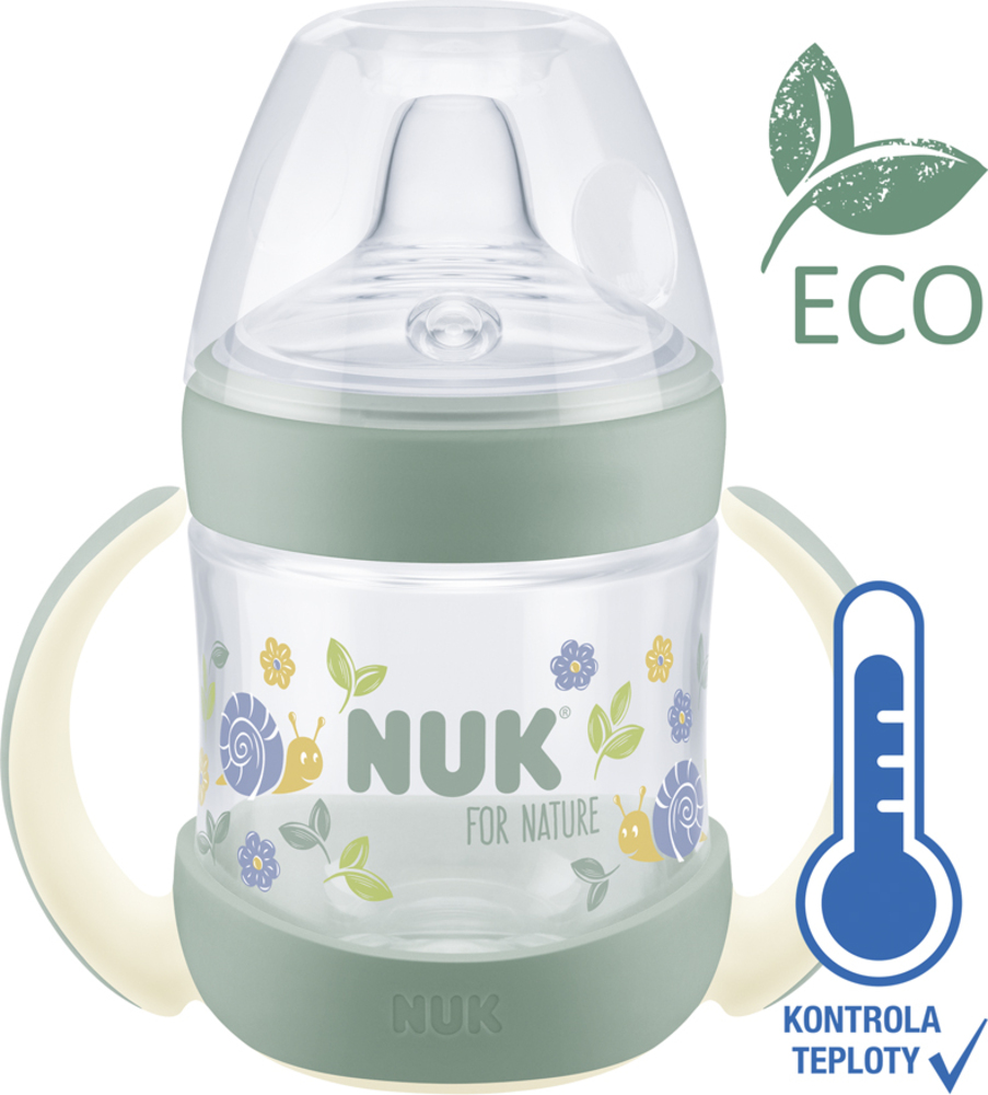 NUK Láhev kojenecká For Nature pro učení s kontrolou teploty, zelená 150 ml