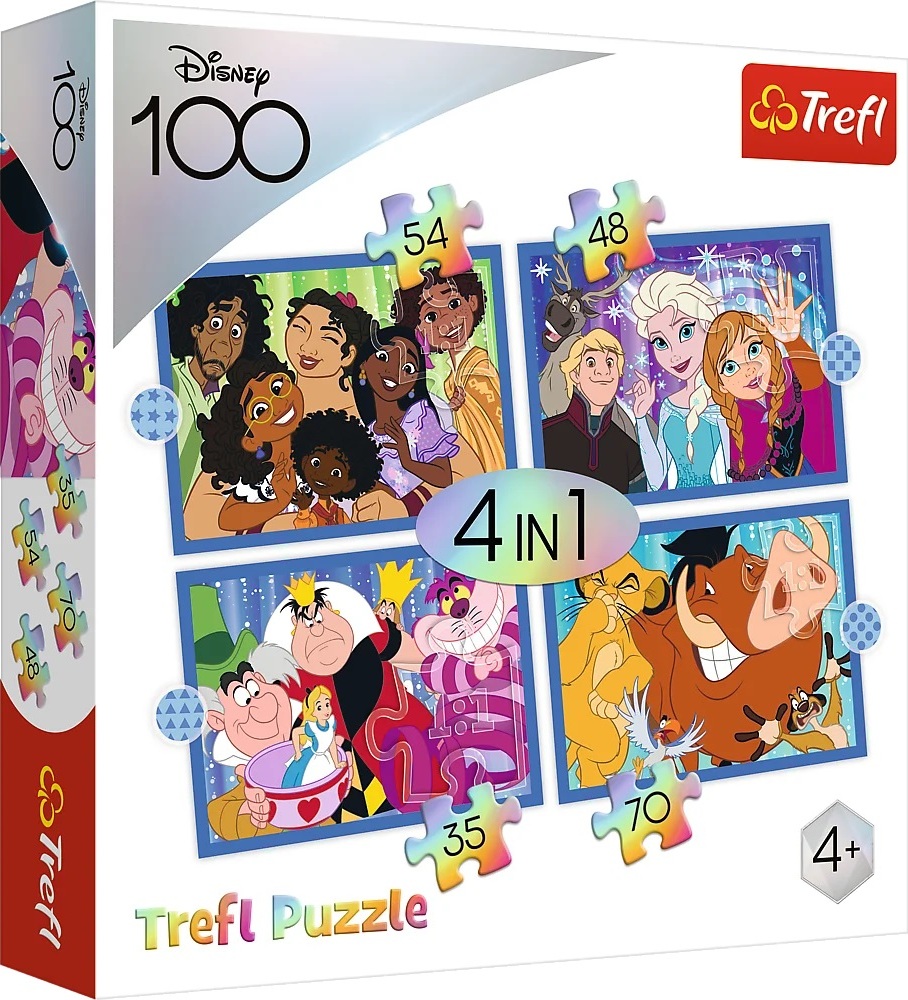 Puzzle 4v1 - Šťastný svět Disney / Disney 100