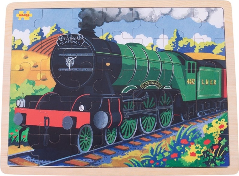 Bigjigs Toys Dřevěné puzzle historický vlak Flying Scotsman 35 dílků