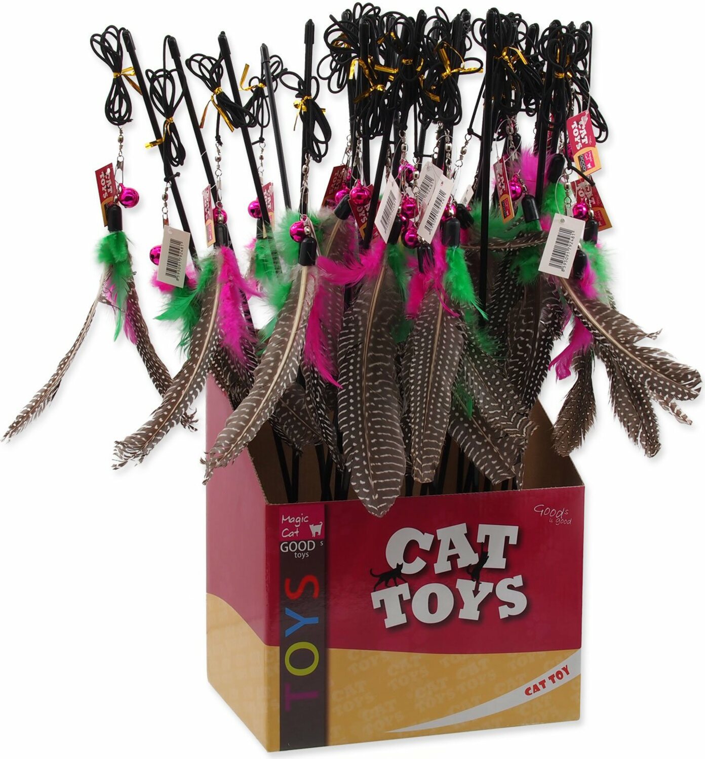 Hračka Magic Cat prut s peříčky 19cm+46cm 24ks
