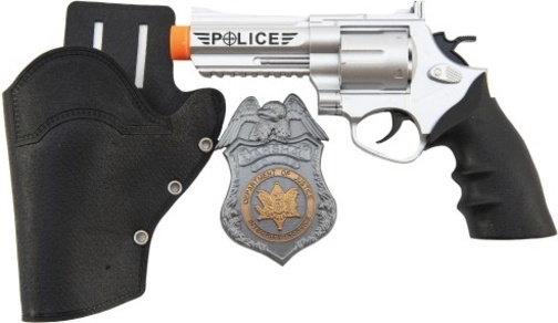 Policajná pištoľ klapacia 20 cm v puzdre s odznakom plast
