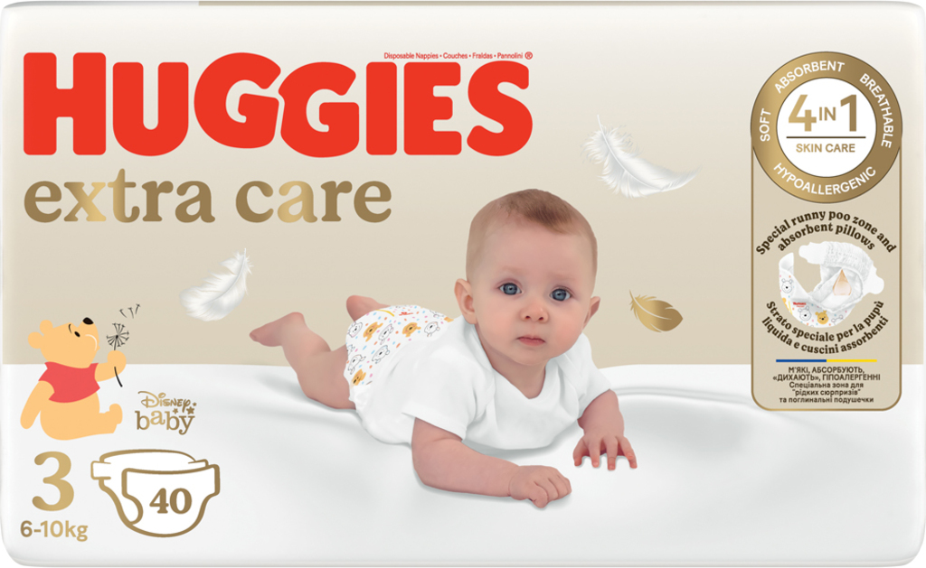 HUGGIES® Plenky jednorázové Extra Care 3 (6-10 kg) 40 ks
