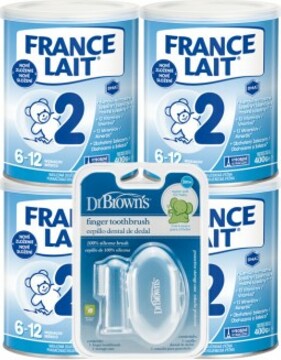 France Lait 2 následná mléčná kojenecká výživa od 6-12 měsíců 4x400g + Zubní kartáček