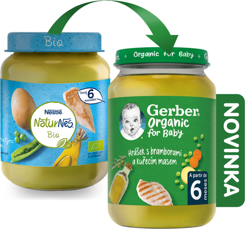 GERBER Organic dětský příkrm hrášek s brambory a kuřecím masem 190 g