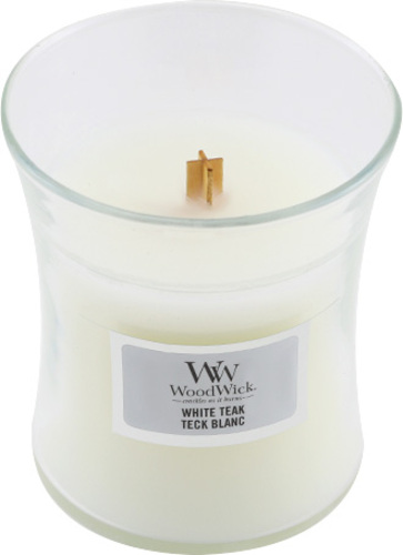 WoodWick Bílý teak, Svíčka oválná váza 85 g