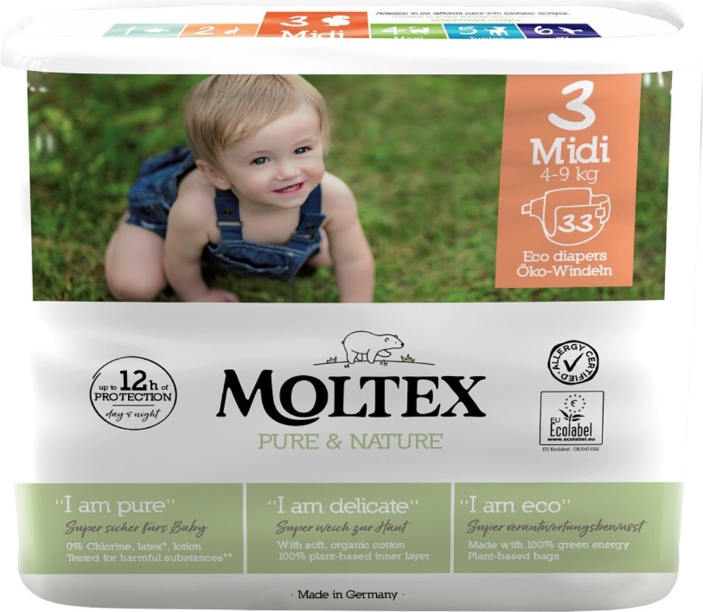 MOLTEX Pure&Nature Plenky jednorázové Midi 4-9 kg, ekonomické balení (4x 33 ks)