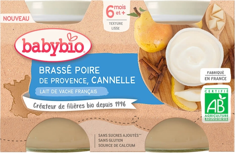 BABYBIO Brassé hruška skořice 2x130 g