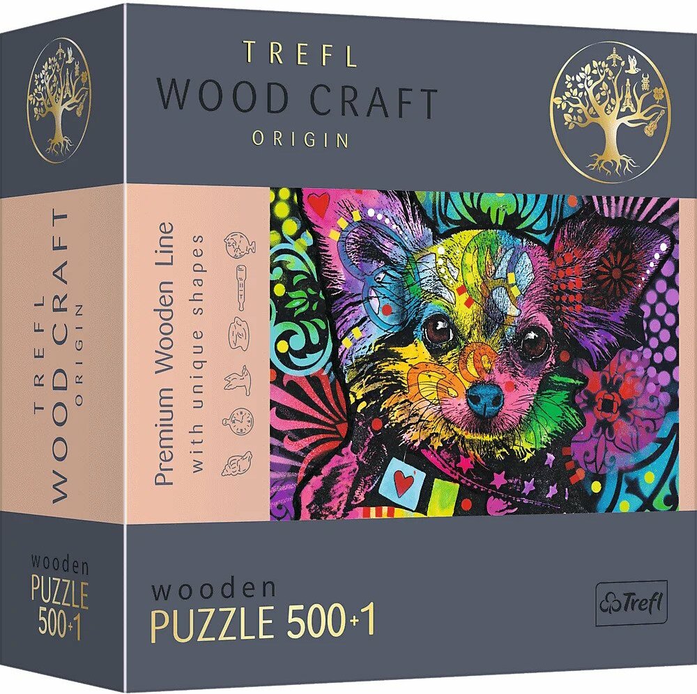 Trefl Dřevěné puzzle 501 - Barevné štěně