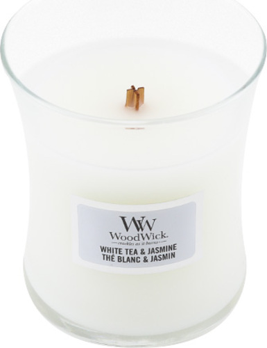 WoodWick Bílý čaj a jasmín, Svíčka oválná váza 85 g