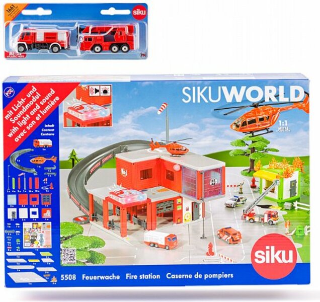SIKU World - hasičská stanice s hasičskými auty