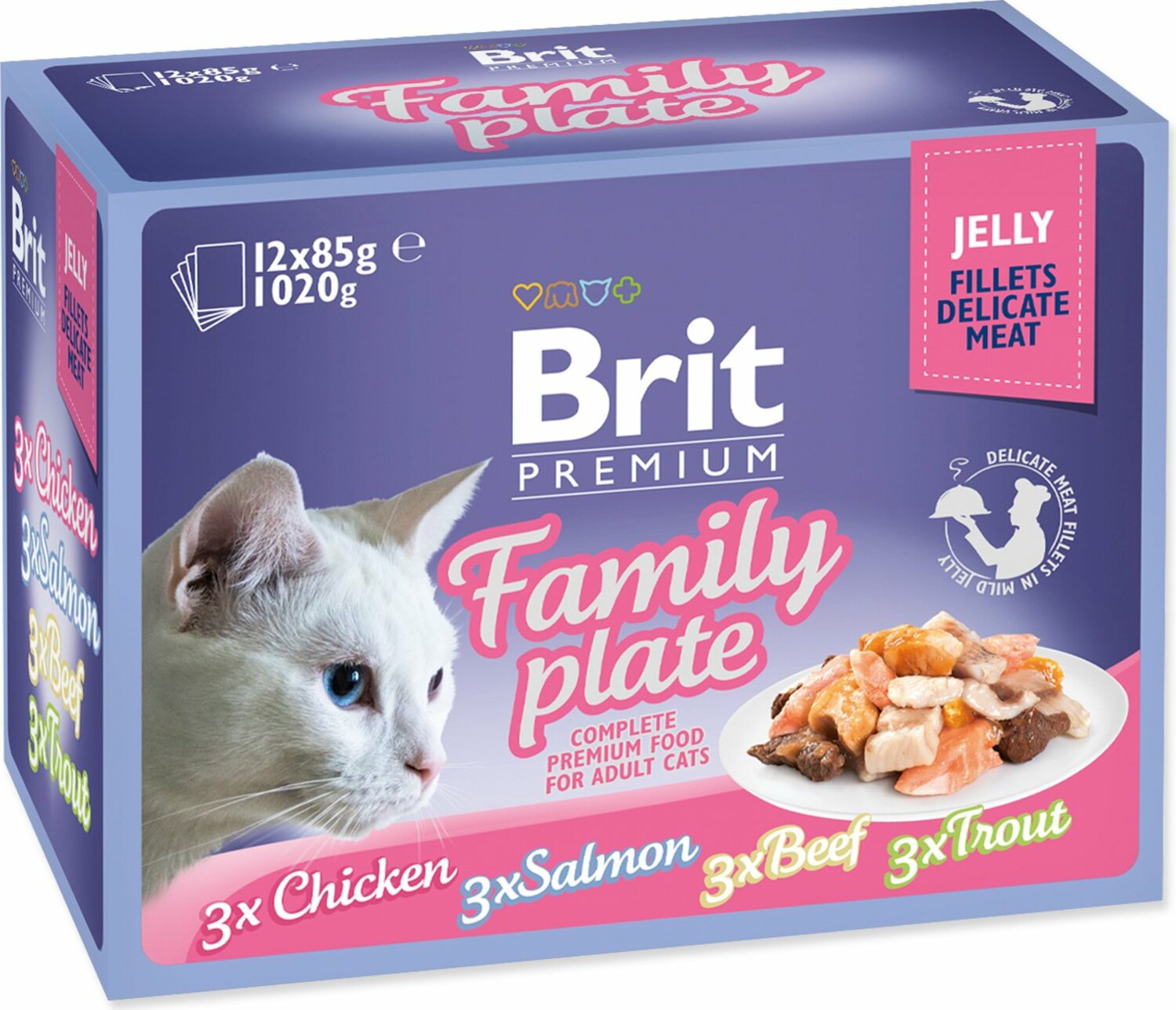 Kapsička Brit Premium Cat Delicate Family Plate, filety v želé Multi 1020g (12x85g)