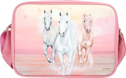 Taška přes rameno Miss Melody, Růžová, pastelové barvy, 3 koně v běhu