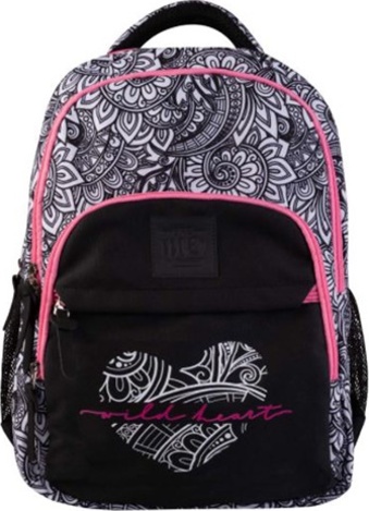 Studentský batoh Target, Černý se vzorem, nápis wild heart