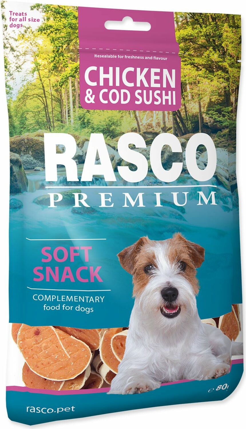 Pochoutka Rasco Premium kuře a treska, sushi 80g