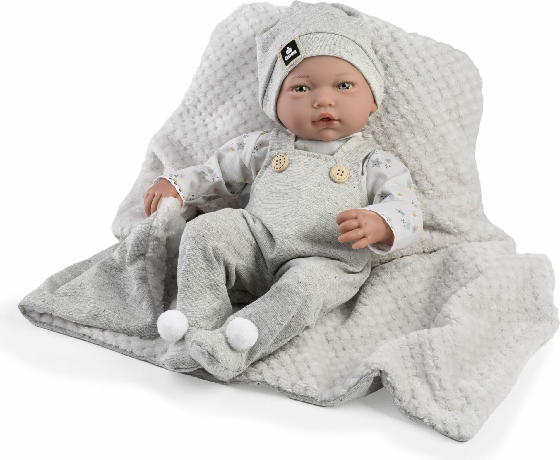 Guca 961 LIAM - realistická panenka miminko se zvuky a měkkým látkovým tělem - 38 cm