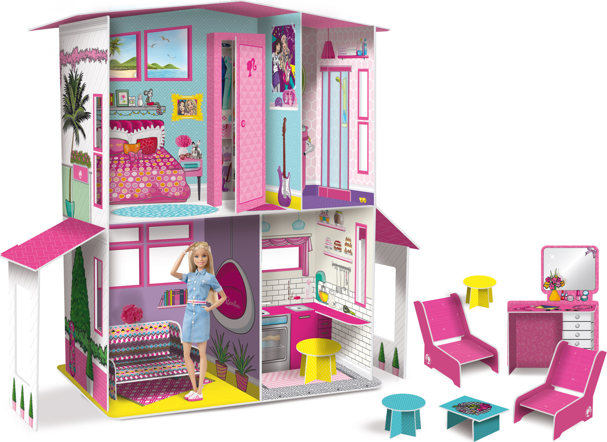 Rosa Moderner Kleiderschrank für 29cm Puppen Möbel Kleidung Zubehör Spielzeug 