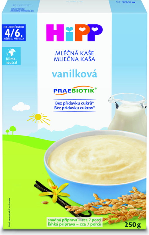 HiPP Kaše mléčná první PRAEBIOTIK® pro kojence vanilková od uk. 4.-6. měsíce, 250 g