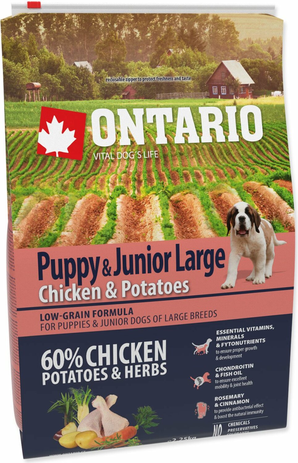 Krmivo Ontario Puppy & Junior Large Chicken & Potatoes 2,25kg