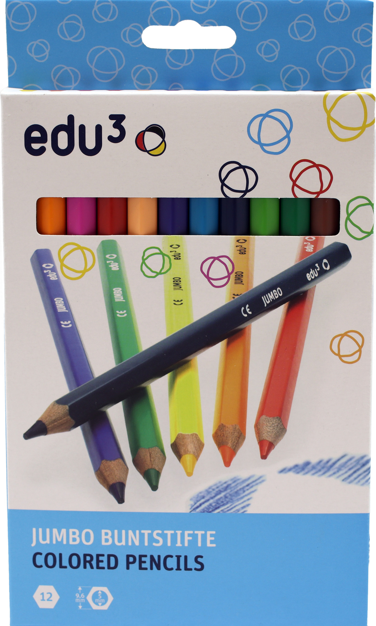 EDU3 Jumbo šestihranné pastelky K12, tuha 5 mm, 12 barev v papírové krabičce