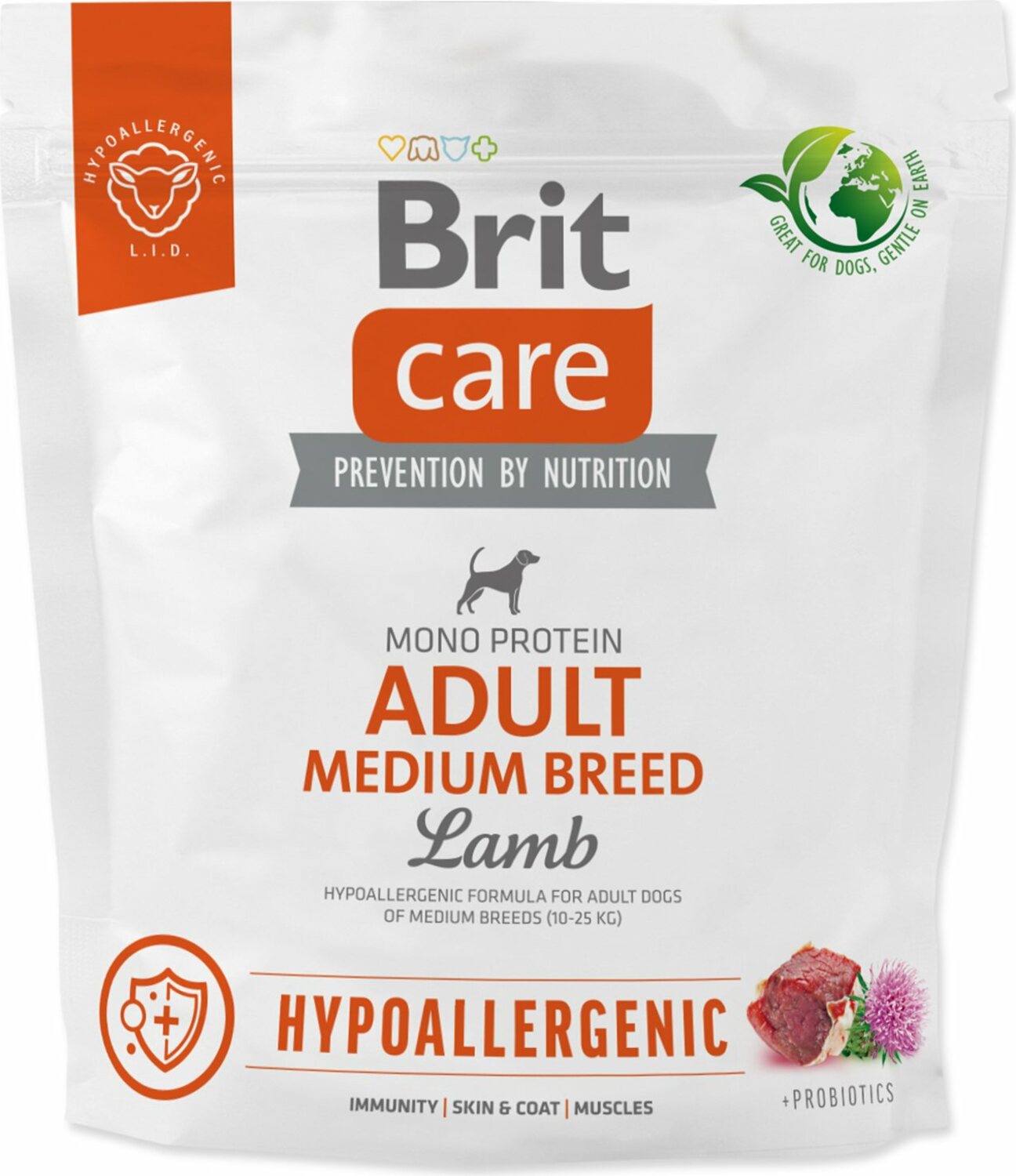 Krmivo Brit Care Dog Hypoallergenic Adult Medium Breed Lamb 1kg