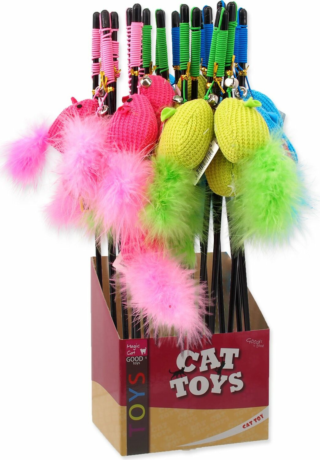 Hračka Magic Cat palička myška bavlna s catnipem 9cm+45cm 24ks