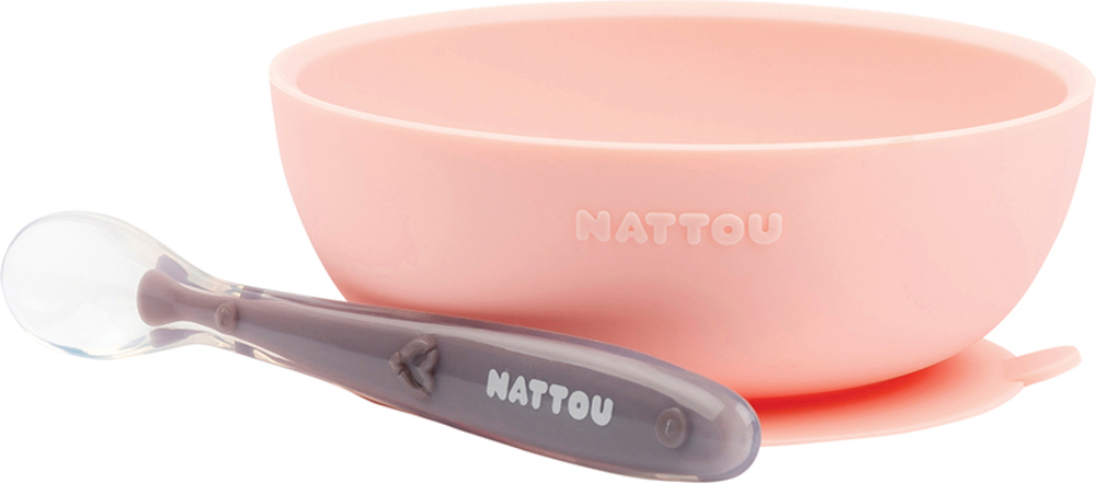 Natty Set jídelní silikonový 2 ks miska a lžička růžový bez BPA