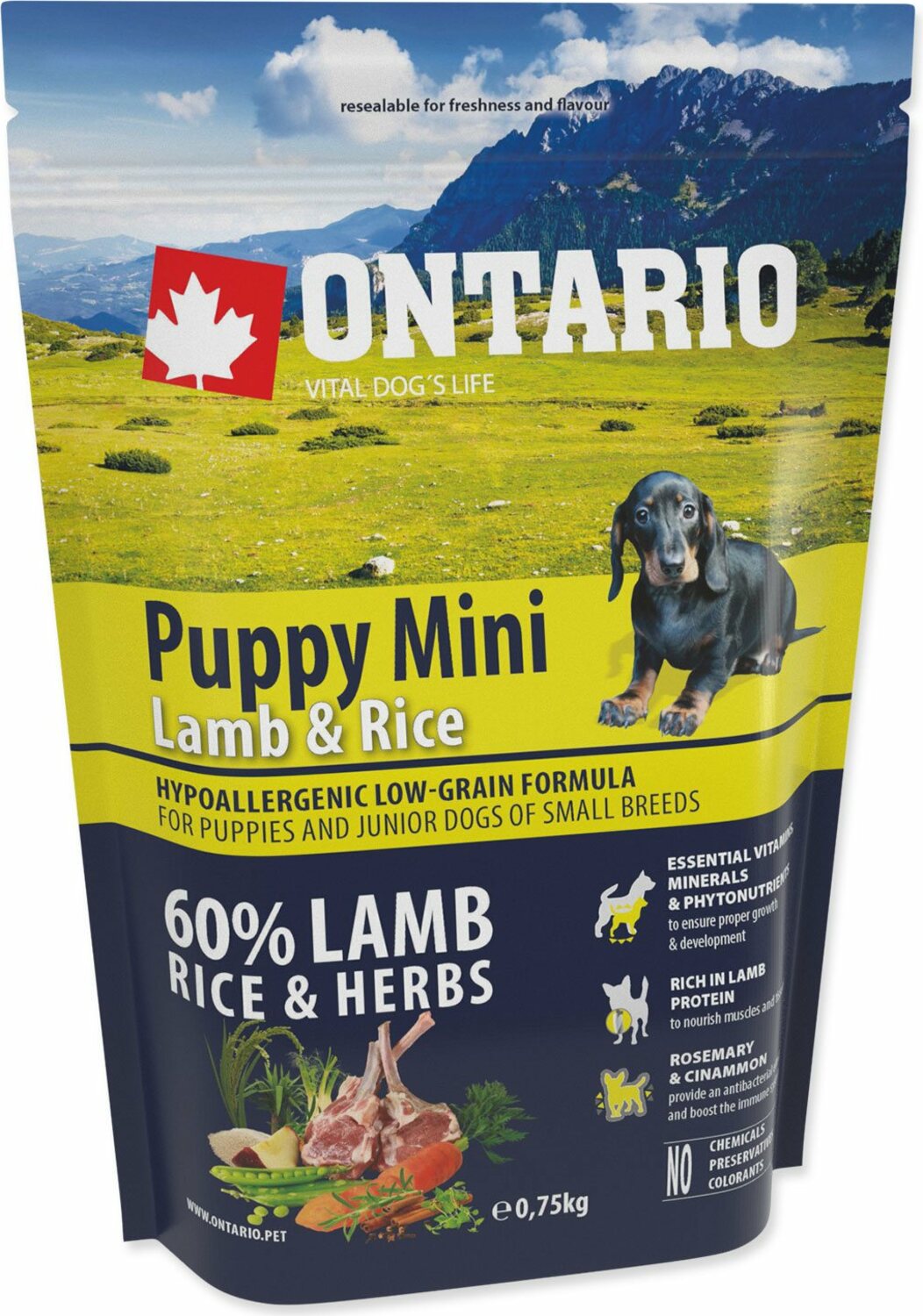 Krmivo Ontario Puppy Mini Lamb & Rice 0,75kg